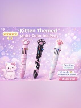 Kitten Themed Multi-Color Ink Pen with Paw Topper - Choose 1